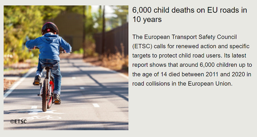 ETSC Notification - representitive image - child riding a bicycle